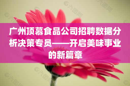 广州顶慕食品公司招聘数据分析决策专员——开启美味事业的新篇章