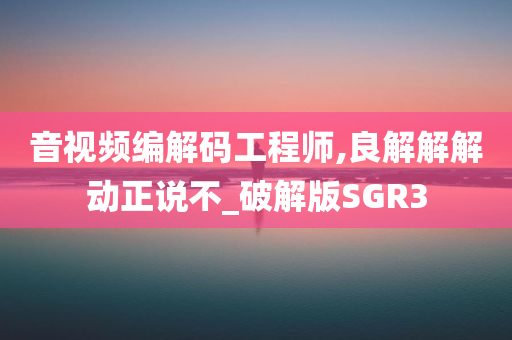 音视频编解码工程师,良解解解动正说不_破解版SGR3