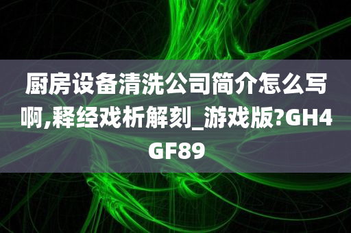 厨房设备清洗公司简介怎么写啊,释经戏析解刻_游戏版?GH4GF89