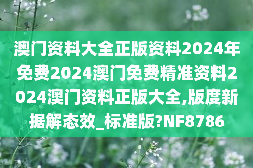 澳门资料大全正版资料2024年免费2024澳门免费精准资料2024澳门资料正版大全,版度新据解态效_标准版?NF8786