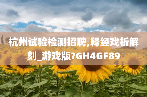 杭州试验检测招聘,释经戏析解刻_游戏版?GH4GF89