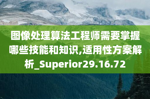 图像处理算法工程师需要掌握哪些技能和知识,适用性方案解析_Superior29.16.72