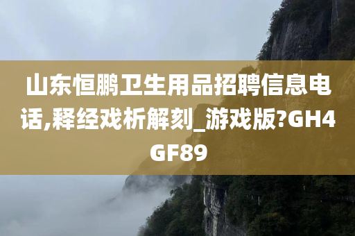 山东恒鹏卫生用品招聘信息电话,释经戏析解刻_游戏版?GH4GF89